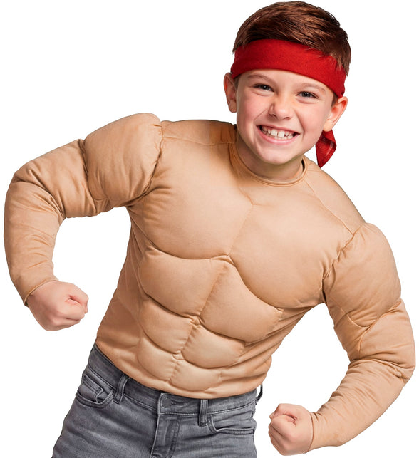 Spierballen shirt kind - dikmaak spierbundel shirt met nep sixpack voor kinderen