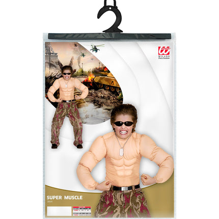 Spierballen shirt kind achterkant - dikmaak spierbundel pak kinderen