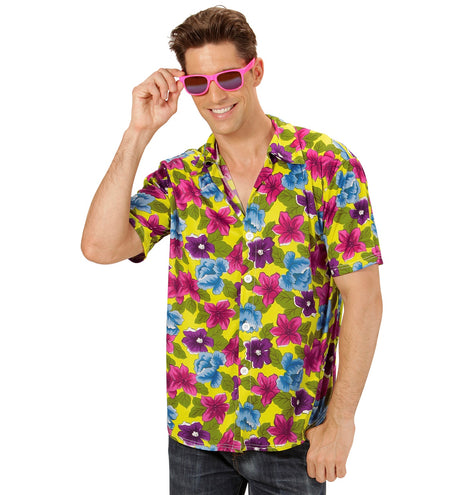 Hawaii shirt bloemen geel - geel aloha hemd met bloemenprint voor beach party