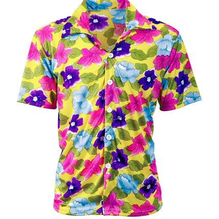 Geel Hawaii shirt bloemen detail - tropische aloha blouse cubaans havanna