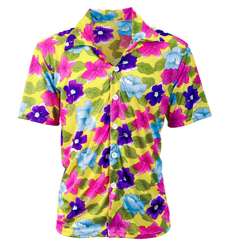 Geel Hawaii shirt bloemen detail - tropische aloha blouse cubaans havanna