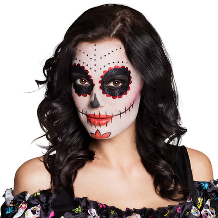 Schmink kit Day of the dead (oogdecoraties, strass steentjes, vetschmink en spons) — foto 4