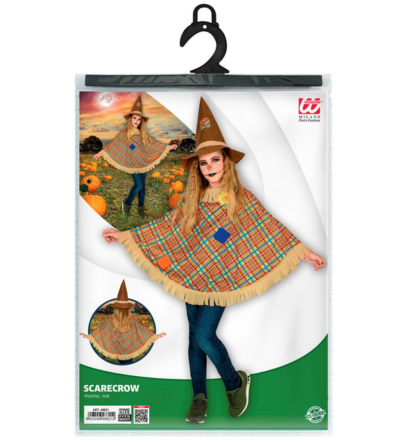 Vogelverschrikker poncho kind achterkant - bruine vogelverschrikker cape met hoed
