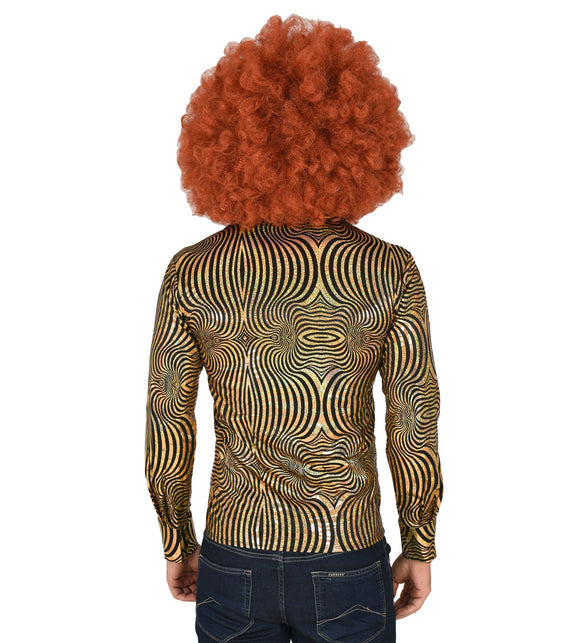 Disco shirt goud heren close-up - gouden glitter golven shirt foute party