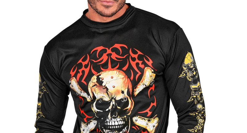 Biker shirt schedel met gekruiste botten, totenkopf rocker T-shirt vooraanzicht
