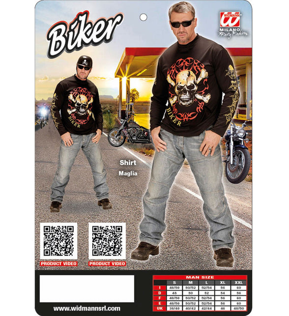 Biker shirt schedel en botten compleet, totenkopf rocker T-shirt