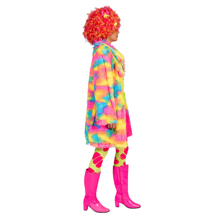 Fuzzy nep bontjas Nina in regenboog kleuren stofdetail – verkleedkostuum