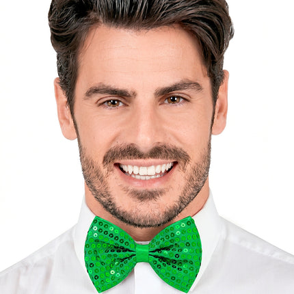 Pailletten strik stropdas groen close-up – verkleedkleding