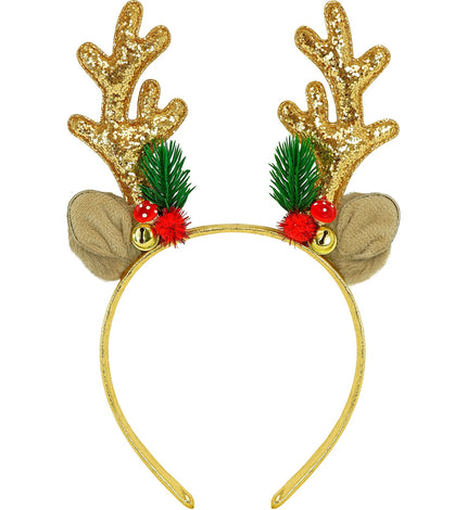 Rendier hoofddeksel glitter goud vooraanzicht – accessoires