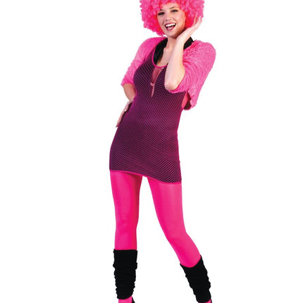 Neon roze net jurk voor party's zijaanzicht – verkleedkleding