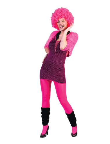 Neon roze net jurk voor party's zijaanzicht – verkleedkleding