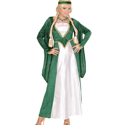 Groene middeleeuwse jurk dames detail - barok prinsessenjurk renaissance koningin