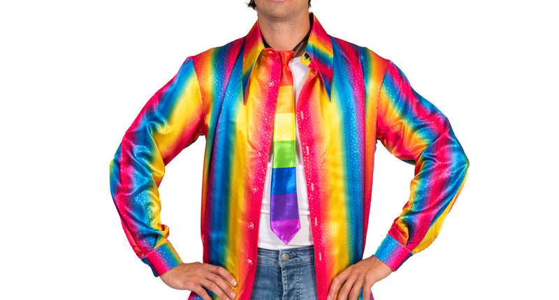 Disco Shirt Rainbow heren vooraanzicht – carnavalskostuum