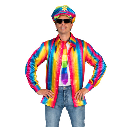 Disco Shirt Rainbow heren vooraanzicht – carnavalskostuum
