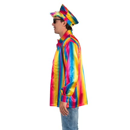 Disco Shirt Rainbow heren zijaanzicht – verkleedkleding