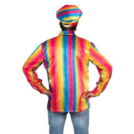 Disco Shirt Rainbow heren achterkant – carnaval outfit