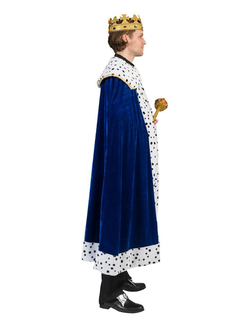 Koningscape deluxe blauw zijaanzicht – verkleedkleding