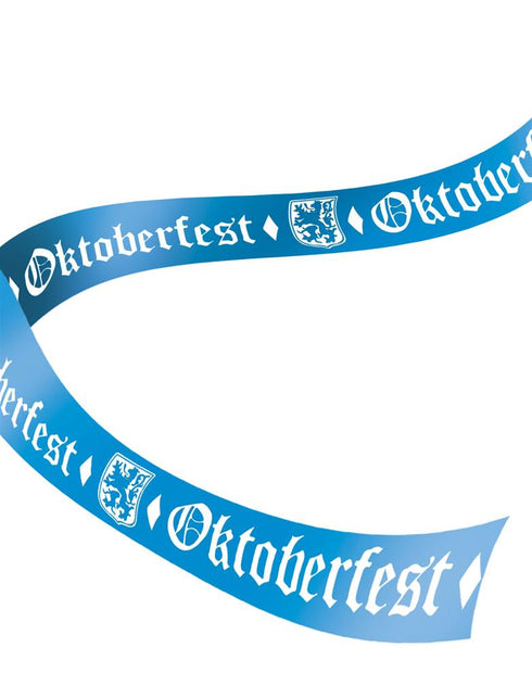 Afzetlint Oktoberfest in blauw en wit met gotische opdruk, ruiten en Beiers leeuwenschild