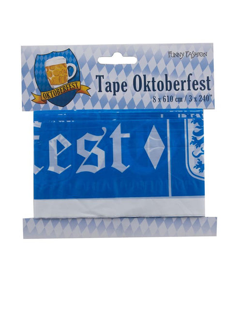 Afzetlint Oktoberfest op rol in de verpakking van Funny Fashion met blauw-wit ruitmotief