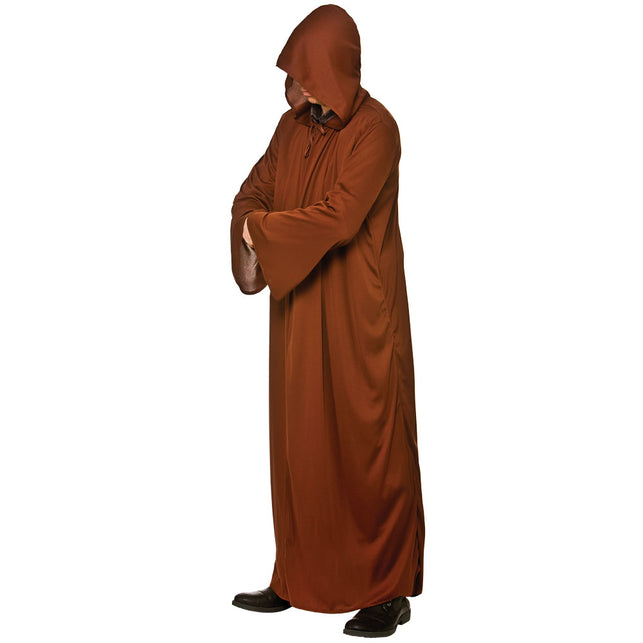 Monnik gewaad budget in bruin, lang model met capuchon over het gezicht en wijde mouwen, voor Halloween