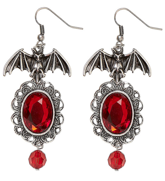 Vleermuis oorringen met rode steen