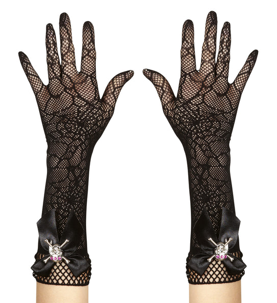 Handschoenen spinnenweb met strass schedel