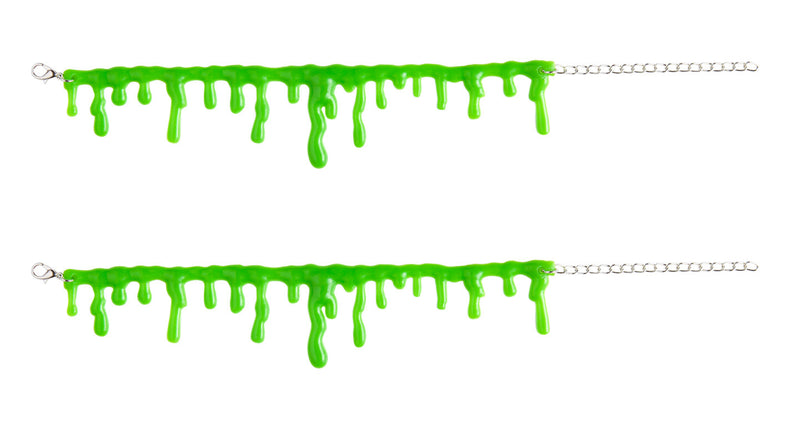Armband groen slijm druppels van PVC met zilverkleurig kettinkje, twee stuks