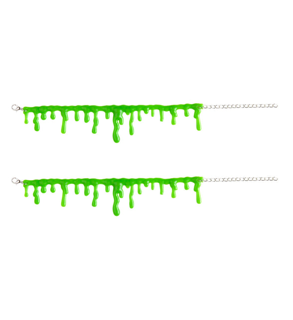 Armband groen slijm druppels van PVC met zilverkleurig kettinkje, twee stuks