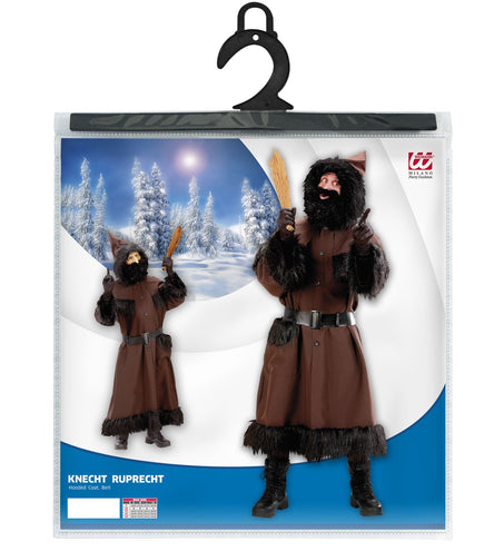 Knecht Ruprecht kostuum compleet, kerstman helper kasack met kap en riem