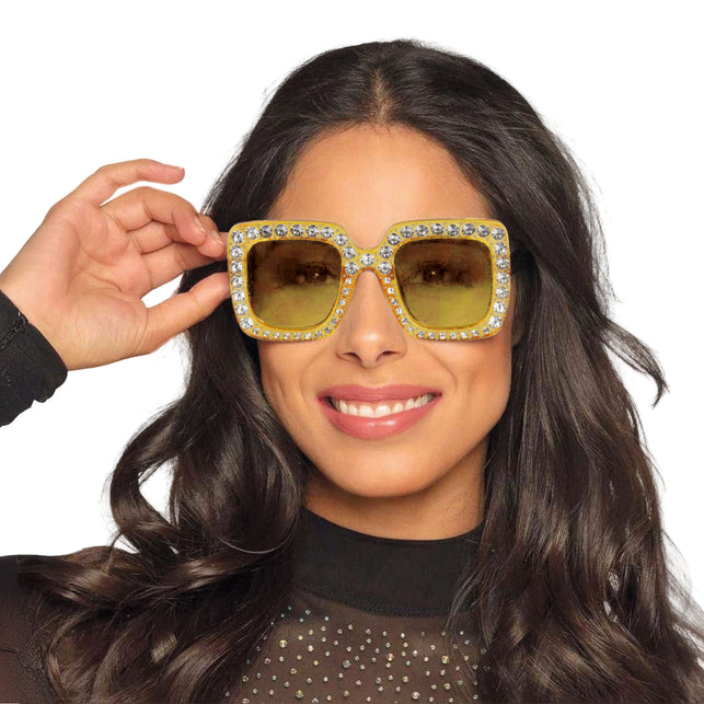 Strass bril goud