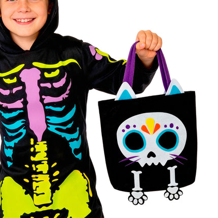 Tas trick-or-treat kat skelet sfeerbeeld – verkleedkleding