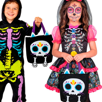 Tas trick-or-treat kat skelet achterkant – verkleedkleding