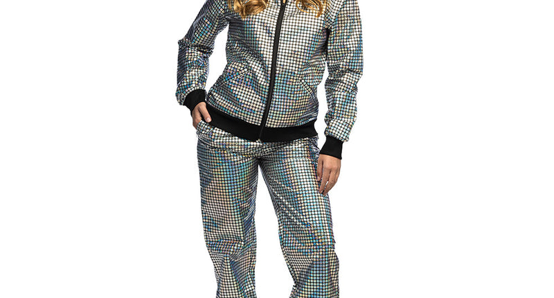 Disco diamond trainingspak dames zilver metallic