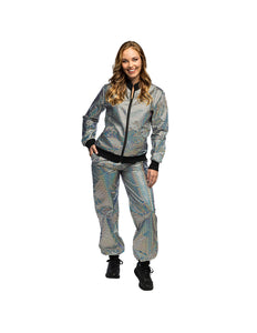 Disco diamond trainingspak dames zilver metallic