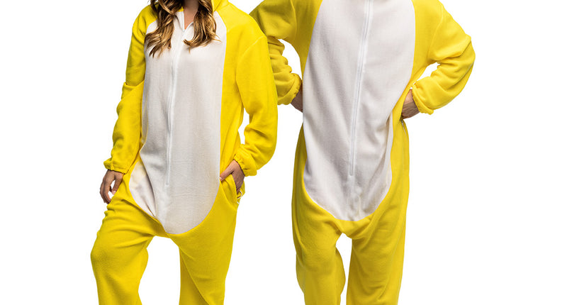 Geel pluche kippenpak volwassenen jumpsuit