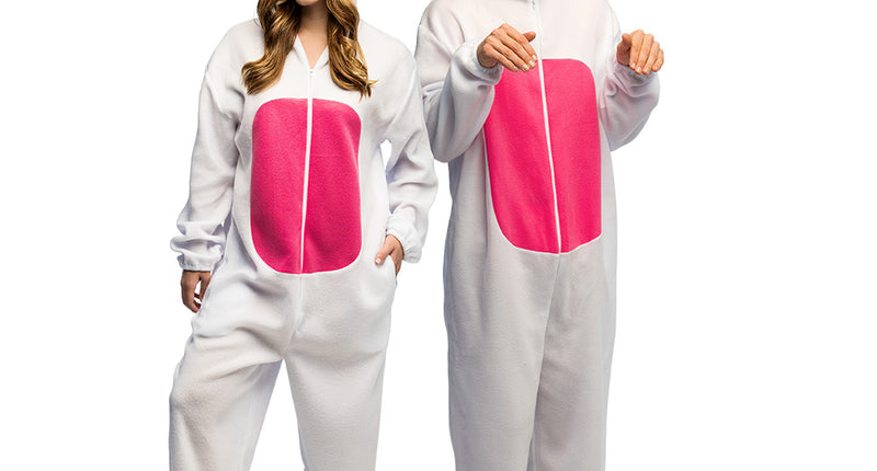 Wit pluche konijnenpak volwassenen jumpsuit
