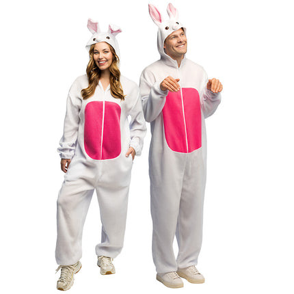Wit pluche konijnenpak volwassenen jumpsuit