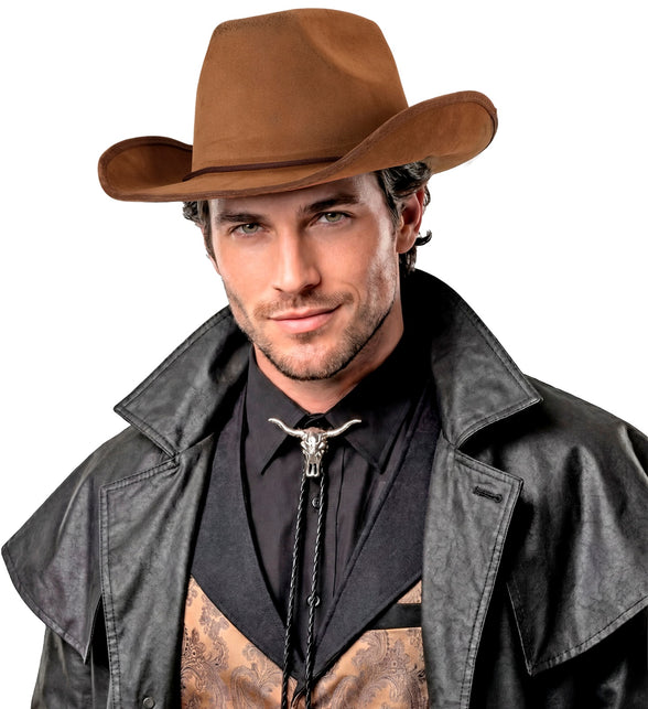 Cowboy hoed vintage suede bruin totaalbeeld – hoeden