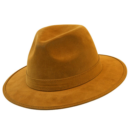 Fedorahoed vintage suede bruin voor heren vooraanzicht – hoeden