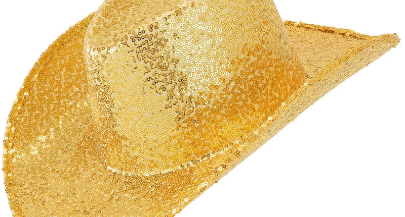 Cowboy hoed pailletten goud vooraanzicht – hoeden