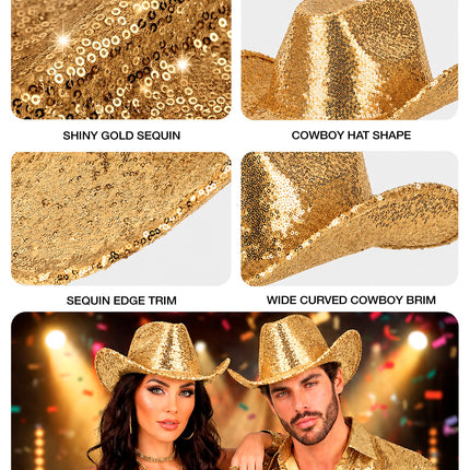 Cowboy hoed pailletten goud close-up – hoeden