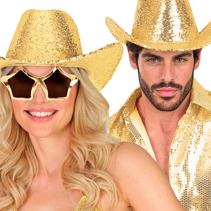 Cowboy hoed pailletten goud achterkant – hoeden