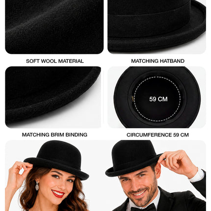 Bolhoed wol-look zwart voor heren close-up – hoeden