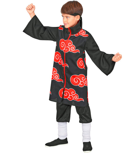 Ninja tuniek jongens zijaanzicht met rode wolken op de voorpanden