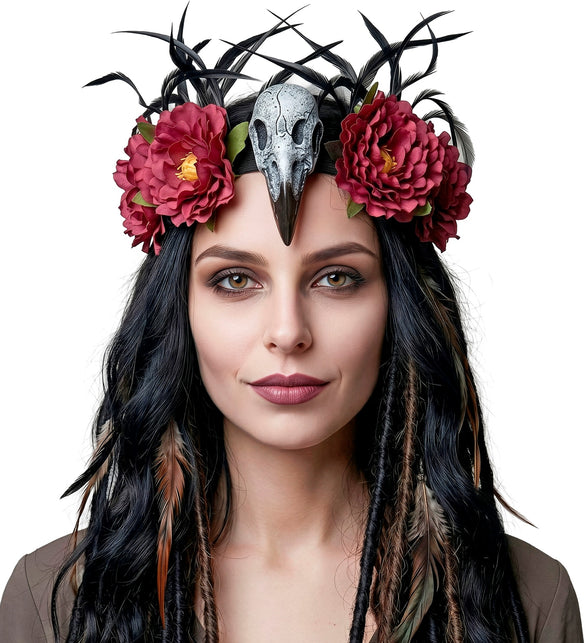 Hoge hoed voodoo gier schedel en bloemen totaalbeeld – hoeden