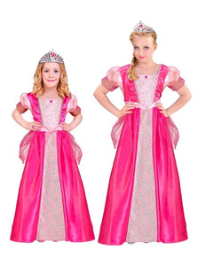 Roze prinsessenjurk met tiara - meisjes verkleedkostuum vooraanzicht