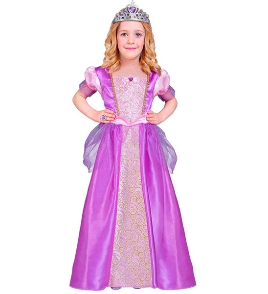 Paarse prinsessenjurk kind - zijaanzicht met glittertiara