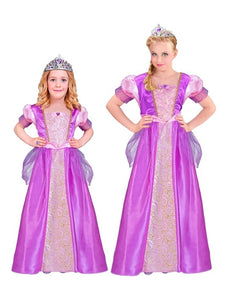 Prinsessenjurk paars met tiara - meisjes verkleedkostuum vooraanzicht