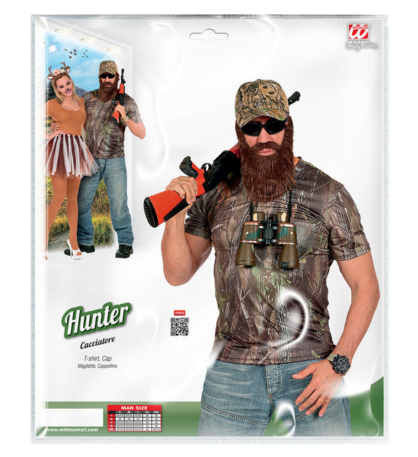Jagershirt met camouflage print en pet, verkleedset jager man