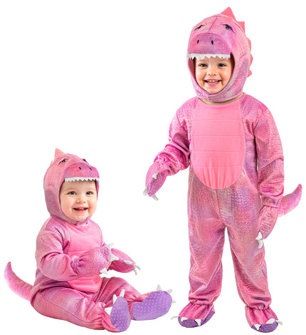 Dinosaurus roze jumpsuit voor meisjes vooraanzicht – kostuums